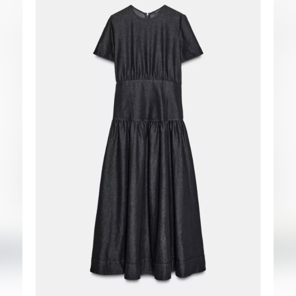 Zara Zw Collection Short Sleeve Bustier-Style Denim Long Dress Sz-L